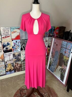 Michael Kors Hot Pink Short sleeve Keyhole Front Backless Midi Dress